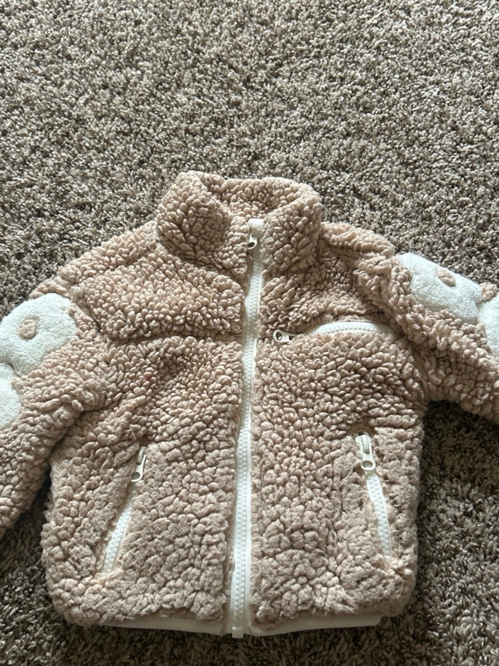 Cozy Kids Sherpa Puffer Jacket in Beige